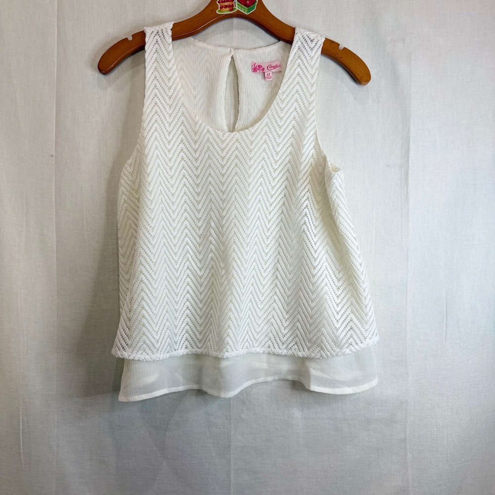 Candies White Crochet Chevron Sleeveless Boho Layered Blouse Tank Top Medium